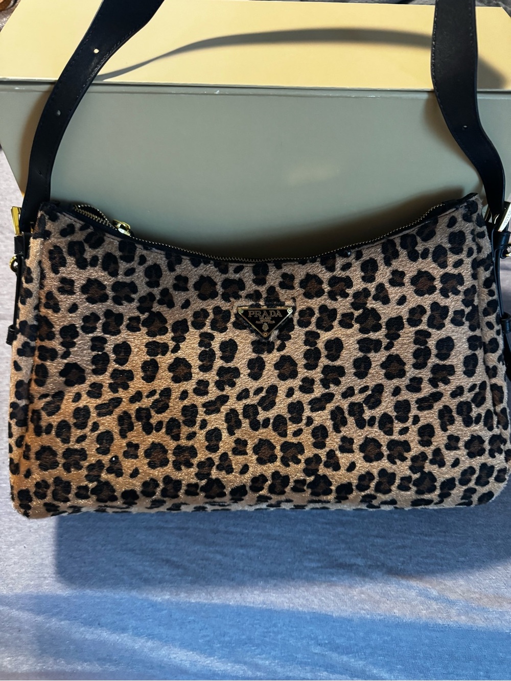 Leopard Print Shoulder Bag - Beige & Black fur